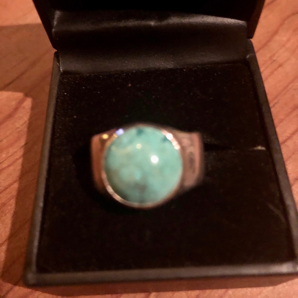 Sterling Silver Square Ring With Round Turquoise - image 1